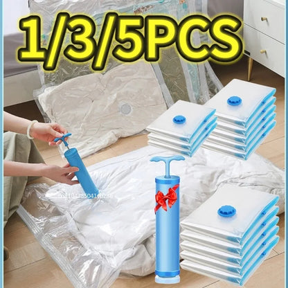 שקיות ואקום עמידות לחיסכון במקום – לאחסון בגדים, שמיכות ומצעים (1–5 יח׳)